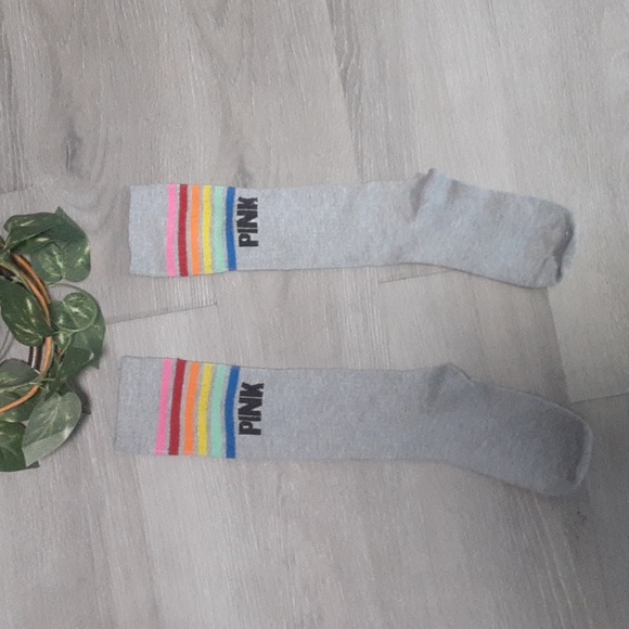 Pink Victoria's Secret Rainbow Striped Socks - Picture 5 of 9
